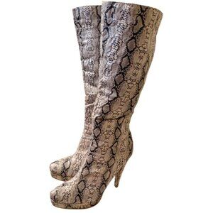 Just Fabulous Snake Print Knee-High Stiletto Boots With Side Zipper Closure